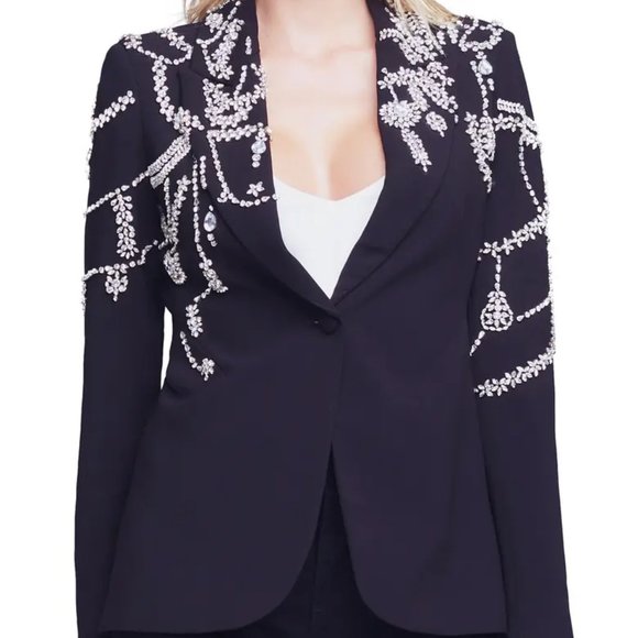 NWT L'AGENCE Clementine Embellished Crystal Peak Lapel Blazer